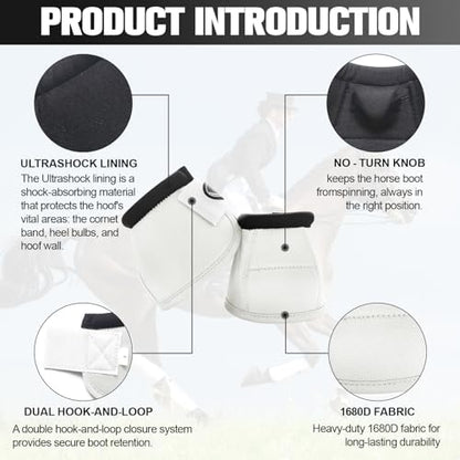 Horse Bell Boots for Outdoor Sports (White, XL)