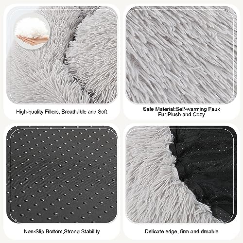 Dog Bed, Cat Calming Bed, Faux Fur Pillow Pet Donut Cuddler Round Plush Bed for Large Medium Small Dogs and Cats