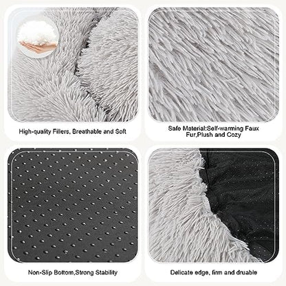 Dog Bed, Cat Calming Bed, Faux Fur Pillow Pet Donut Cuddler Round Plush Bed for Large Medium Small Dogs and Cats