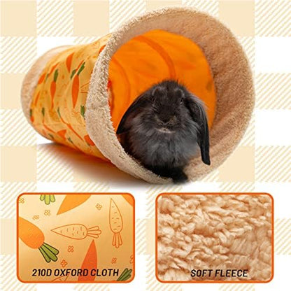 Rabbit Hideout Tunnel, Soft Fleece Foldable Bunny Tube Nest Indoor