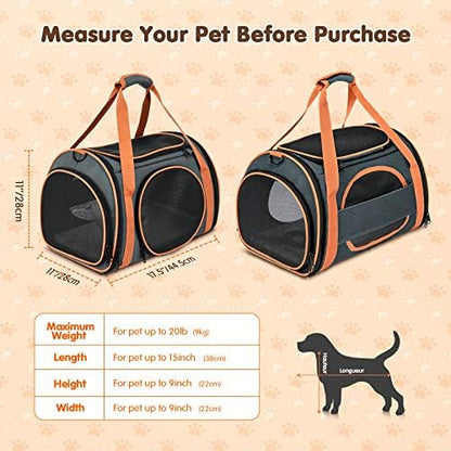 Cat Carrier TSA Airline Approved with Ventilation for Small Medium Cats Dogs Puppies, Dog Carrier with Big Space, 5 Mesh Windows, 4 Open Doors for Comfortable Travelling.