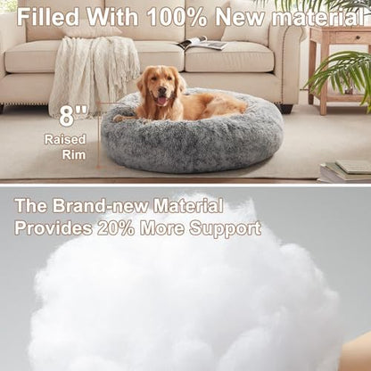 36 inches Faux Fur Fluffy Donut Dog Bed for Large Dogs,Dark Grey