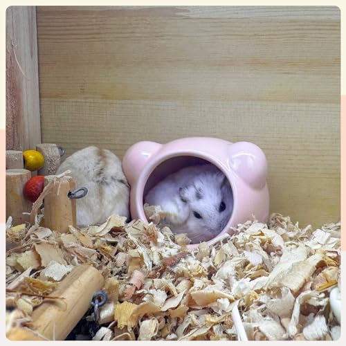 Ceramic Hamster House, Cute Animal Shaped Hamster Cave, Summer Cool Small Animal Hideout Habitat Decor for Dwarf Hamsters (Pink)