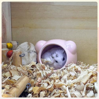Ceramic Hamster House, Cute Animal Shaped Hamster Cave, Summer Cool Small Animal Hideout Habitat Decor for Dwarf Hamsters (Pink)