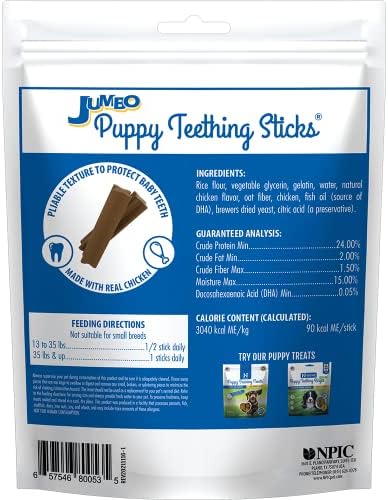 N-Bone Jumbo Puppy Teething Sticks, Chicken Flavor, Natural Puppy Chew Sticks for Growing Puppies, SQF Certified, Made with Rice Flour for Easy Digestion, Calcium Enriched, 7 ct. Pouch (7.3oz)
