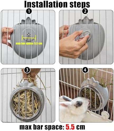 Small Animal Hay Feeder, Chew-Proof ABS Body, 304 Stainless Steel Grid Timothy Alfalfa Rack for Rabbit Bunny Guinea Pig Chinchilla Cage Hutch Crate (34oz, Orange)