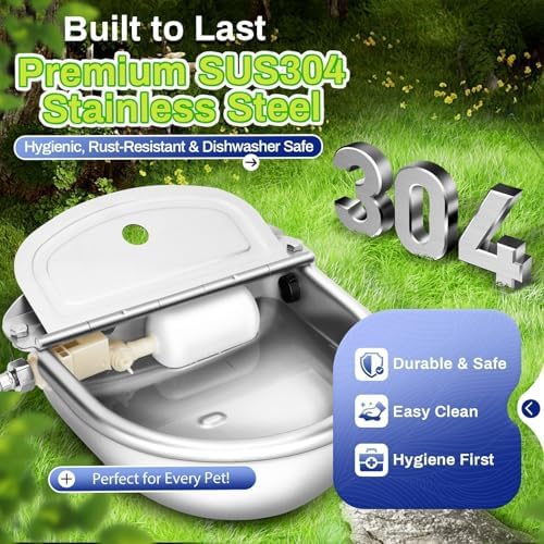 Automatic Animal Drinking Water Bowl with Float Valve, Extended Pipe,3L Stainless Steel Waterer Feeder Farm Dog Dispenser Kit Self Filling for Livestock Horse Goat Water Trough