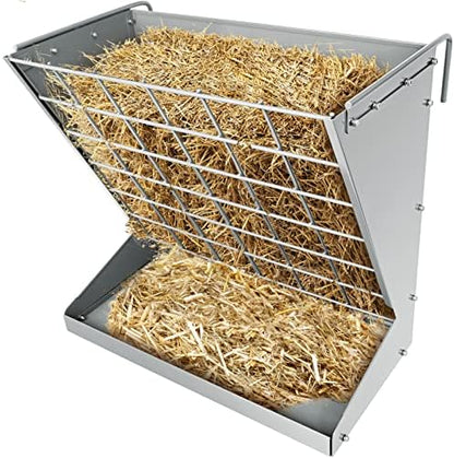 Wall Mount Hay Rack, Metal 2 in 1 Hay and Grain Feeder