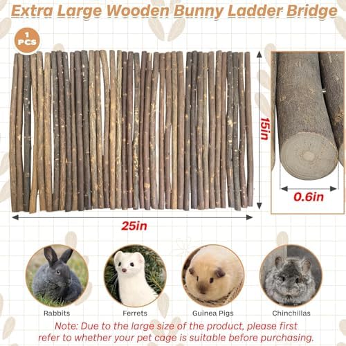 PINVNBY Extra Large Wooden Bunny Ladder Bridge (25 x 15 inches), Rabbits Hideout, House, Tunnel, Rodents Chew Toys for Guinea Pig, Chinchillas, Hedgehogs, Ferrets, Rat