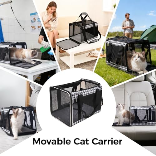 Soft Sided Cat Carrier for Large Cats Up to 20 Lbs, Collapsible Cat Bag Airline Approved with Upgrade Zipper Closures,17 * 12 * 12in Pet Travel Carrier for Small Dogs Puppy or 2 Kittens, Black