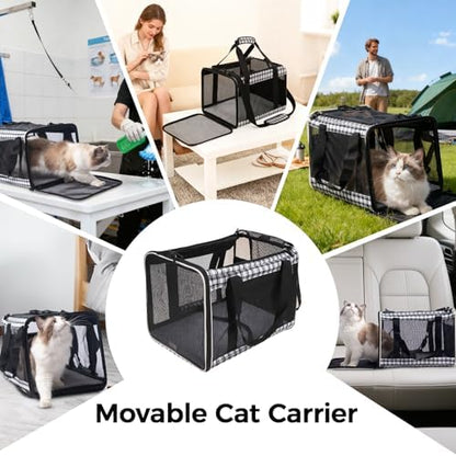 Soft Sided Cat Carrier for Large Cats Up to 20 Lbs, Collapsible Cat Bag Airline Approved with Upgrade Zipper Closures,17 * 12 * 12in Pet Travel Carrier for Small Dogs Puppy or 2 Kittens, Black