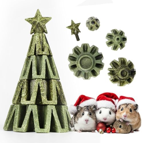 TEEWY Christmas Tree Guinea Pig Toys, Natural Vegetables, Fruits and Timothy, Hamster Chew Toys for Teeth, Guinea Pig Toys Enrichment, Small Animal Chew Toys for Chinchilla, Hamster, Rat, Gerbil