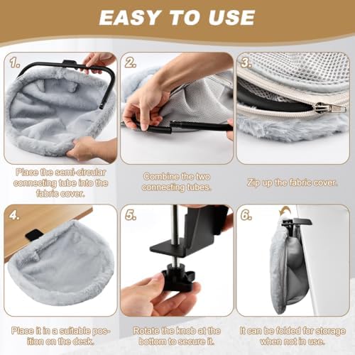 Cat Desk Bed, Modern Cat Desk Hammock for Various Desktops, Dual Clamps & Sunken Hammock Design, Holds Up to 40lbs, Suitable for Tables with a Thickness of 0.78–2.95inch