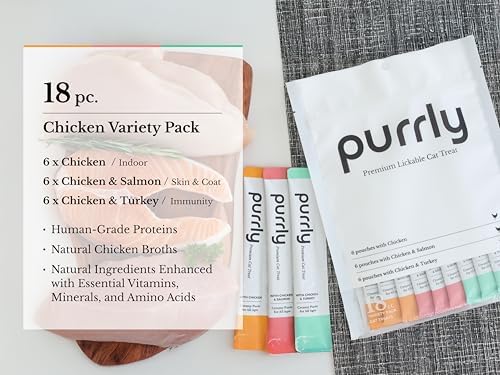 Purrly Lickable Wet Cat Treats Healthy Grain-Free Chicken Variety Pack (18 Count) Squeezable Creamy Purée with Human-Grade Protein Functional Nutrients Non-GMO No-Artificial-Additives Low-Phosphorus