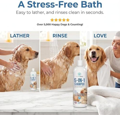 16 floz 5 in 1 Dog Shampoo for Itchy Skin - Sensitive Skin Dog Shampoo for Smelly Dogs - Dog Shampoos & Conditioners - Made in The USA