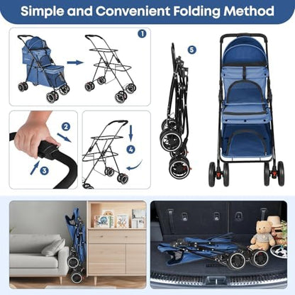 Double Pet Stroller for Dogs and Cats,Cat Strollers for 2 Cats,Navy Blue