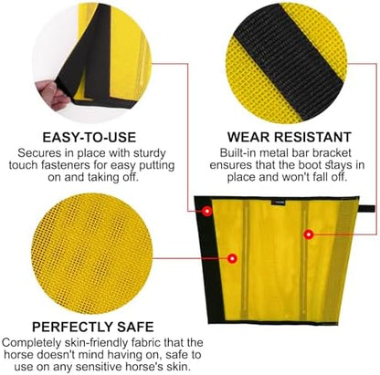 Horse Fly Boots, Breathable Mesh Protection Set of 4, Comfortable Horse Leggings, Breathable Mesh Design, Equine Supplies for Reduce Stomping, Hoof Damage & Leg Fatigue (Yellow, Large)