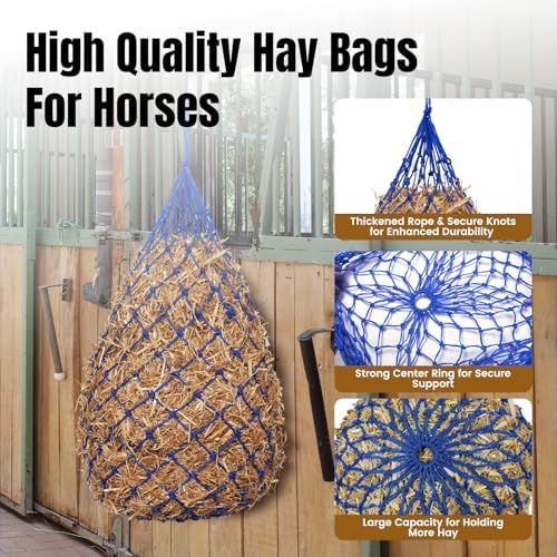 Slow Feed Hay Nets for Horses, 2 Pack, 40 Inch, 2 Inch Holes, Blue