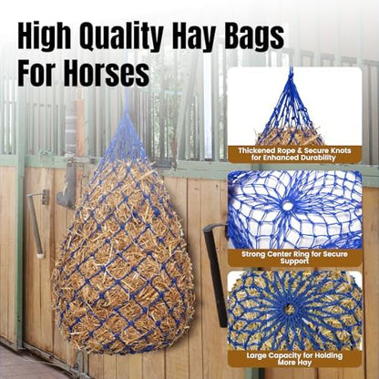 Slow Feed Hay Nets for Horses, 2 Pack, 40 Inch, 2 Inch Holes, Blue