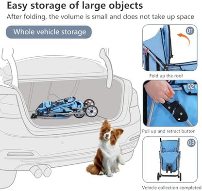 FDW | 3-Wheel Foldable Pet Stroller | Blue | Lightweight & Portable