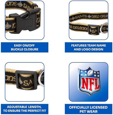 Pets First NFL New Orleans Saints Licensed PET COLLAR, Medium - Heavy-Duty, Strong, and Durable Dog Collar. Available in 31 Football Teams and 4 Sizes