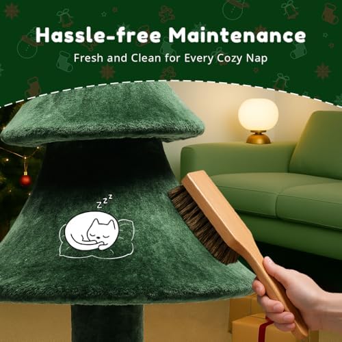 COMHOMA Christmas Cat Tree with 2 Cozy Houses,52" Holiday Cat Tower with Anti-Tip Safety,Festive Indoor Cat Climbing Furniture with Dangling Balls,Cat House and Climbing Tower for Kittens