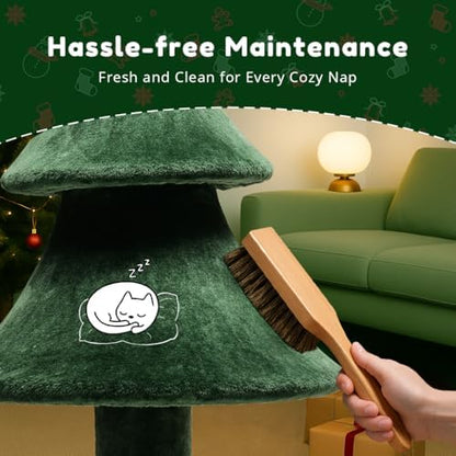 COMHOMA Christmas Cat Tree with 2 Cozy Houses,52" Holiday Cat Tower with Anti-Tip Safety,Festive Indoor Cat Climbing Furniture with Dangling Balls,Cat House and Climbing Tower for Kittens