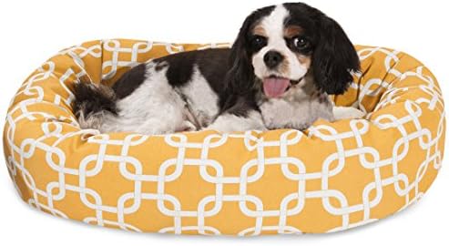 Majestic Pet 24 Inch Links Sherpa Calming Dog Bed Washable – Cozy Soft Round Dog Bed with Spine for Head Support - Fluffy Donut Dog Bed 24x19x7 (inch) – Round Pet Bed Small - Yellow