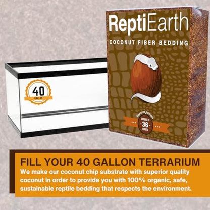 ReptiEarth Reptile Bedding, Fluffy Coconut Fiber Substrate 36 Quart Organic Coco Ready to Use for Bioactive Snake Terrarium, Lizard Tanks with Plants, for Frog, Tarantula or Hermit Crab Habitat