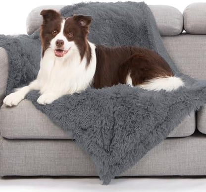 gogobunny Waterproof Dog Blanket for Couch & Furniture Protection - Super Soft Reversible Throw for Large Dogs & Cats, Calming Washable Fur & Sherpa Pet Blanket (40x50 Inch, Light Grey)
