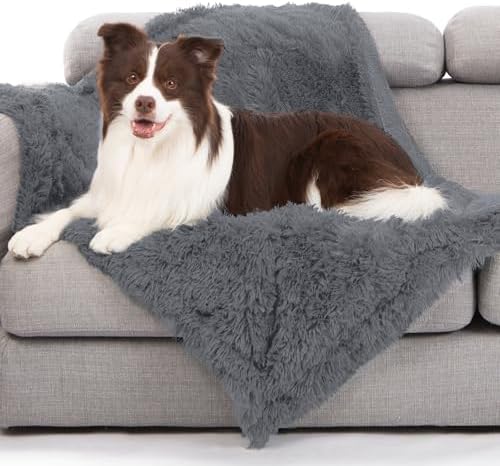 gogobunny Waterproof Dog Blanket for Couch & Furniture Protection - Super Soft Reversible Throw for Large Dogs & Cats, Calming Washable Fur & Sherpa Pet Blanket (40x50 Inch, Light Grey)