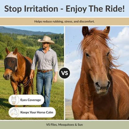 TSZ Fly Free Ride Horse Fly Mask Standard - UV-Resistant Breathable Mesh