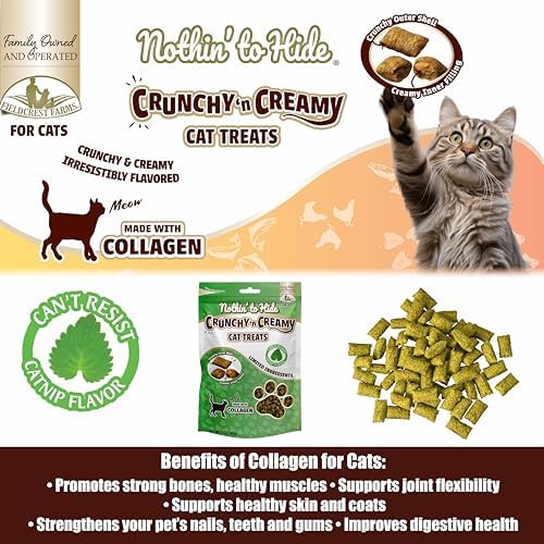 Fieldcrest Farms Collagen Cat Treats, Catnip, Crunchy & Creamy, 3 oz Pouch