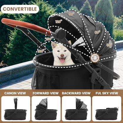 Bicystar Dog Stroller with Detachable Carrier, Rubber Wheels, 50 lbs, Black