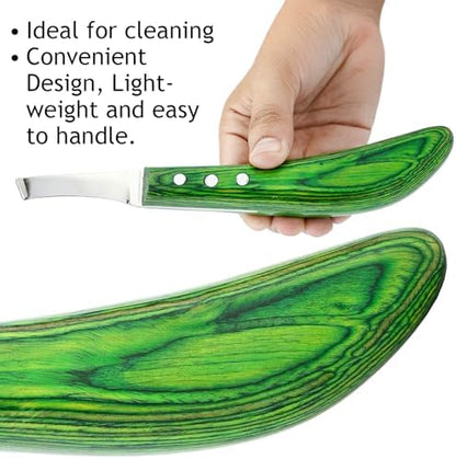 – Super Sharp Hoof Knife | Stainless Steel Blade with Wooden Handle | Professional Farrier Hoof Trimming Tool for Horses & Equine Hoof Care (Green Right-Hand)