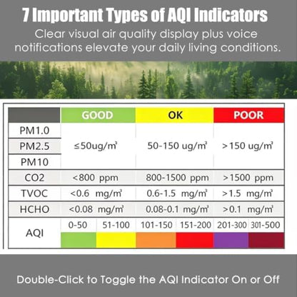 Professional 16-in-1 Portable Indoor Air Quality Monitor with AQI Reminder, Real-Time Air Detector for Home, Bedroom, Office, Car & Daily Use