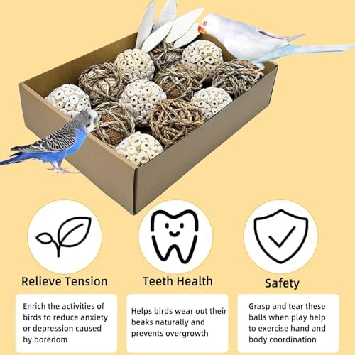 18PCS Bird Toys Sola Balls Natural Chew Grass Parrot Toys