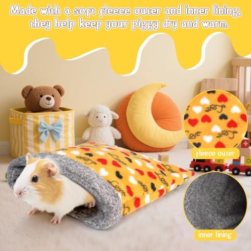 NAPLORD Small Pet Fleece Set,Guinea Pig Snuggle Sack, Tunnel,Fleece Forest Hideout,Square and Round Potty Pads for Guinea Pigs and More