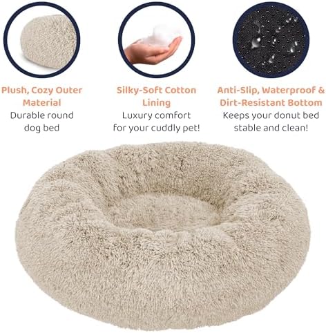 Calming Donut Dog Bed for Small Dogs, Round Dog Bed for Medium & Large Dogs