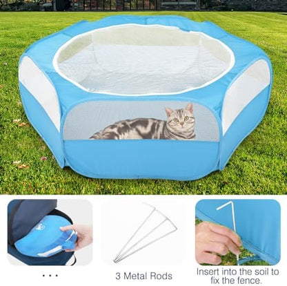 Pawaboo Small Animal Playpen with Zippered Cover,Light Blue