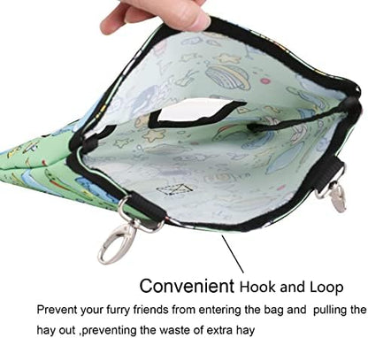 Rabbit Hay Feeder Bag Hanging Hay Rack (Pattern Green, 2 Windows)