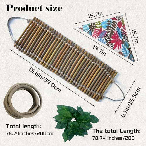 Reptile Climbing Bridge, Bamboo Lizard Ladder Bridge Bearded Dragon Hammock Lizard Lounger Hanging Terrarium Vines Decor Reptiles Habitat Tank Accessories for Gecko Chameleon(4PCS)