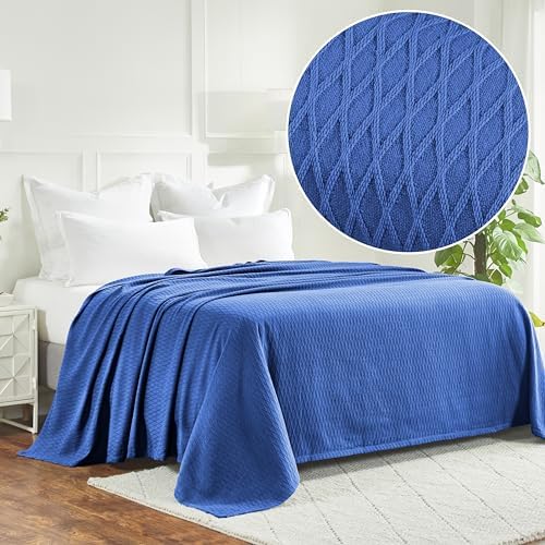 Superior Cotton Blanket, Lightweight, Breathable Bedding, California King, Merritt Blue