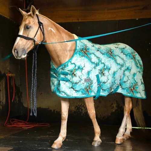 Jeffers Expression Standard Neck Fleece Cooler Horse Blanket, 66" – Lightweight Breathable Polyester Fleece Horse Cooler for Moisture Control, Drying, Layering, All Year Round Use - Bisbee Blue