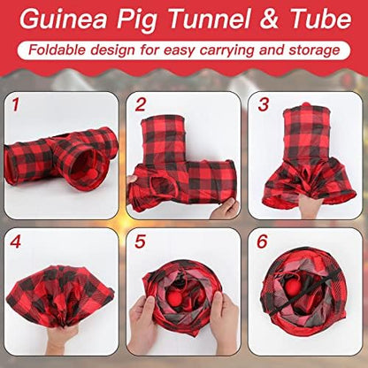 Rypet Guinea Pig Tunnel Hideout 3-Way Collapsible Small Pet Tubes, Red