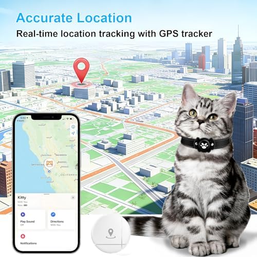 2-in-1 GPS Tracker for Cats: Smart Pet Collar with Real-Time Tracking,No Monthly Fee/Subscription (iOS & Android) Waterproof, Anti-Lost,365-Day Long Battery Life GPS Tracker Cat Collar (Black)