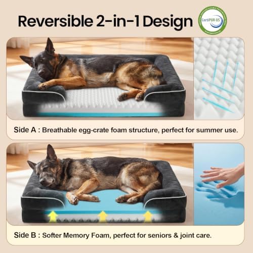 OhGeni Orthopedic Large Dog Bed Couch Sofa with Memory Foam, 45-inch(Black)