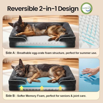 OhGeni Orthopedic Large Dog Bed Couch Sofa with Memory Foam, 45-inch(Black)