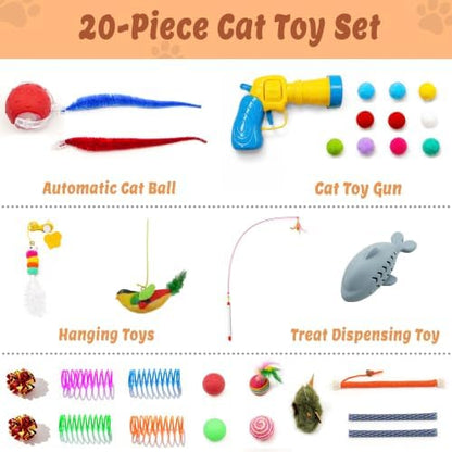 21 Pcs Interactive Cat Toys for Indoor Cats, Cat Puzzle Box with Rechargeable Automatic Ball, Hanging Toy, Plush Mice and Balls 3-in-1 Kitten Toys for Indoor Bored Kittens