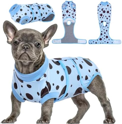 Kuoser Dog Surgery Suit, Soft Dog Spay Recovery Suit Female, Anti Licking Neuter Recovery Suit for Male Dogs, Post-Op Pet Surgical Suit Protective Wear E-Collar & Cone Alternative,Blue Polka Dots S